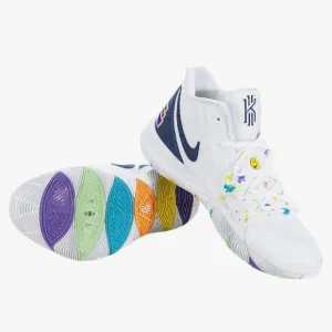 Nike White and Blue Sneakers with Colorful Sole