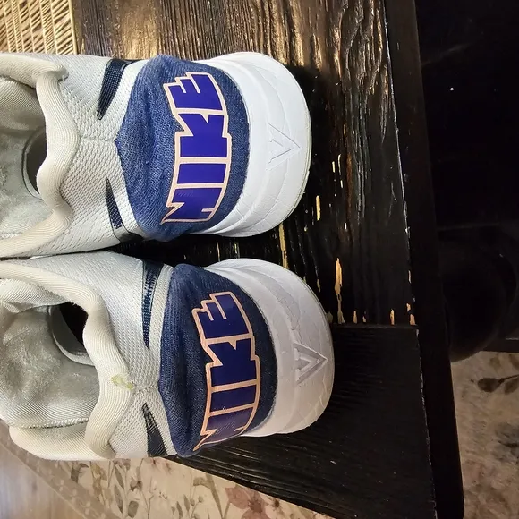 Nike White and Blue Sneakers with Colorful Sole