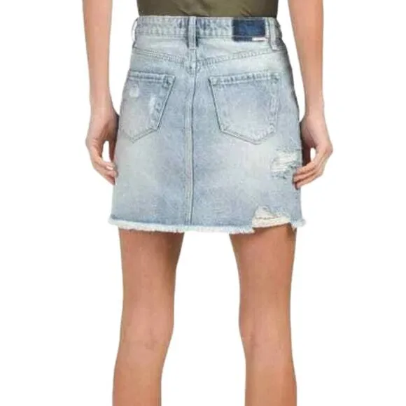 NWT DEAR JOHN Kaylee High Rise Frayed Hem Jean Destructed Denim Mini Skirt