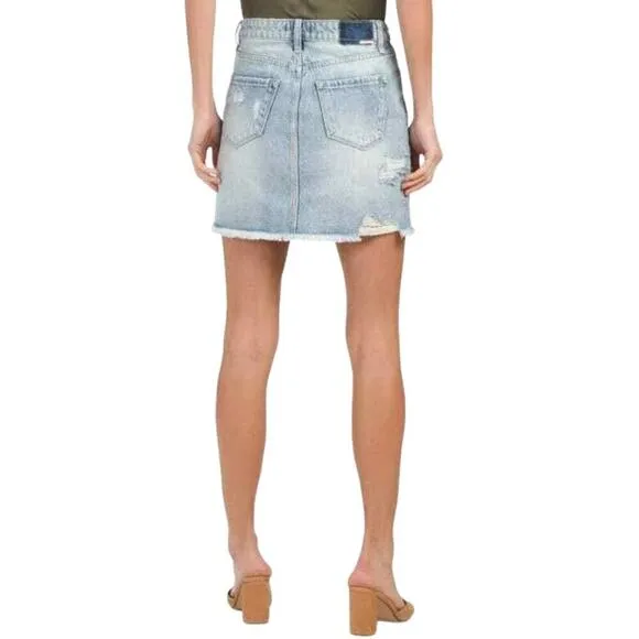 NWT DEAR JOHN Kaylee High Rise Frayed Hem Jean Destructed Denim Mini Skirt