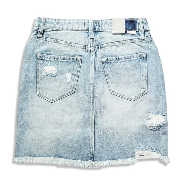 NWT DEAR JOHN Kaylee High Rise Frayed Hem Jean Destructed Denim Mini Skirt