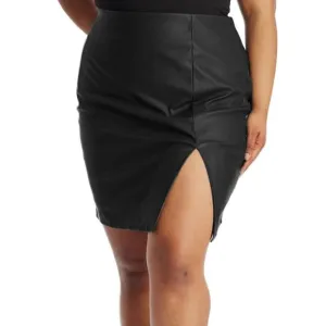 NWT MAREE POUR TOI Plus Asymmetrical Faux Leather Front Slit Pencil Mini Skirt