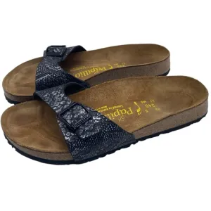 Papillio by Birkenstock Madrid Sandals Sz 7 Black Leather Snake Slide Casual