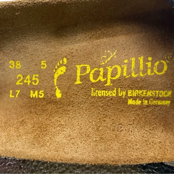 Papillio by Birkenstock Madrid Sandals Sz 7 Black Leather Snake Slide Casual