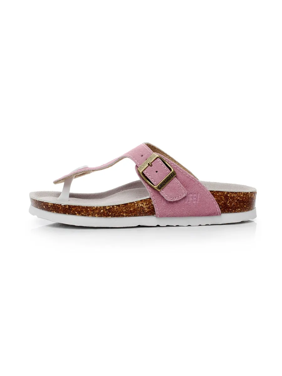 Pink Suede T-Strap Leather Sandal