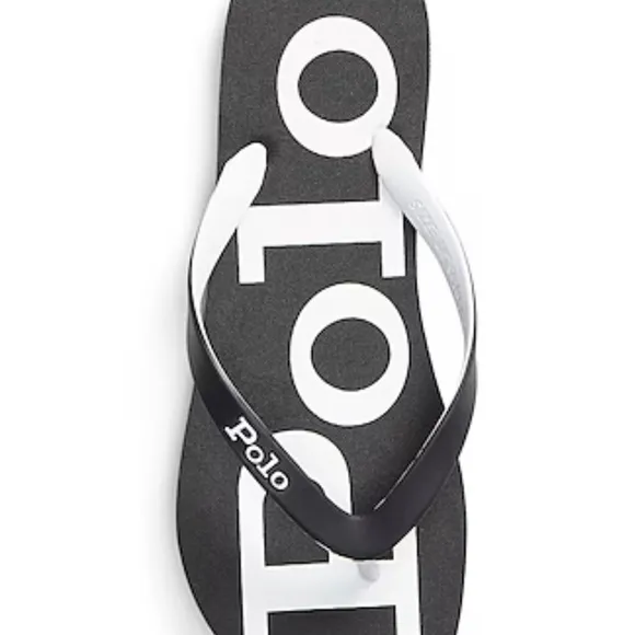 Polo Ralph Lauren bold logo Flip-flops White Black: NEW