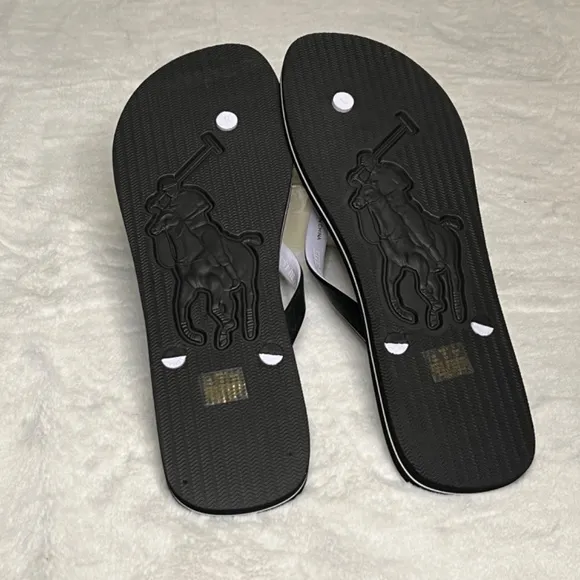 Polo Ralph Lauren bold logo Flip-flops White Black: NEW