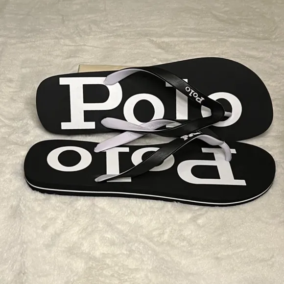 Polo Ralph Lauren bold logo Flip-flops White Black: NEW