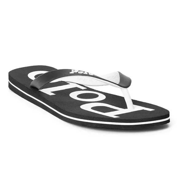 Polo Ralph Lauren bold logo Flip-flops White Black: NEW