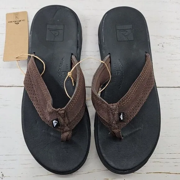 Quiksilver Captain Hydrosquish Mens 8 Brown Black Leather Flip Flops Sandals