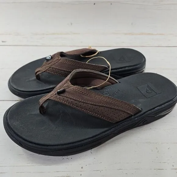 Quiksilver Captain Hydrosquish Mens 8 Brown Black Leather Flip Flops Sandals