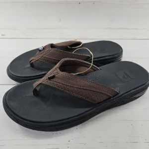 Quiksilver Captain Hydrosquish Mens 8 Brown Black Leather Flip Flops Sandals