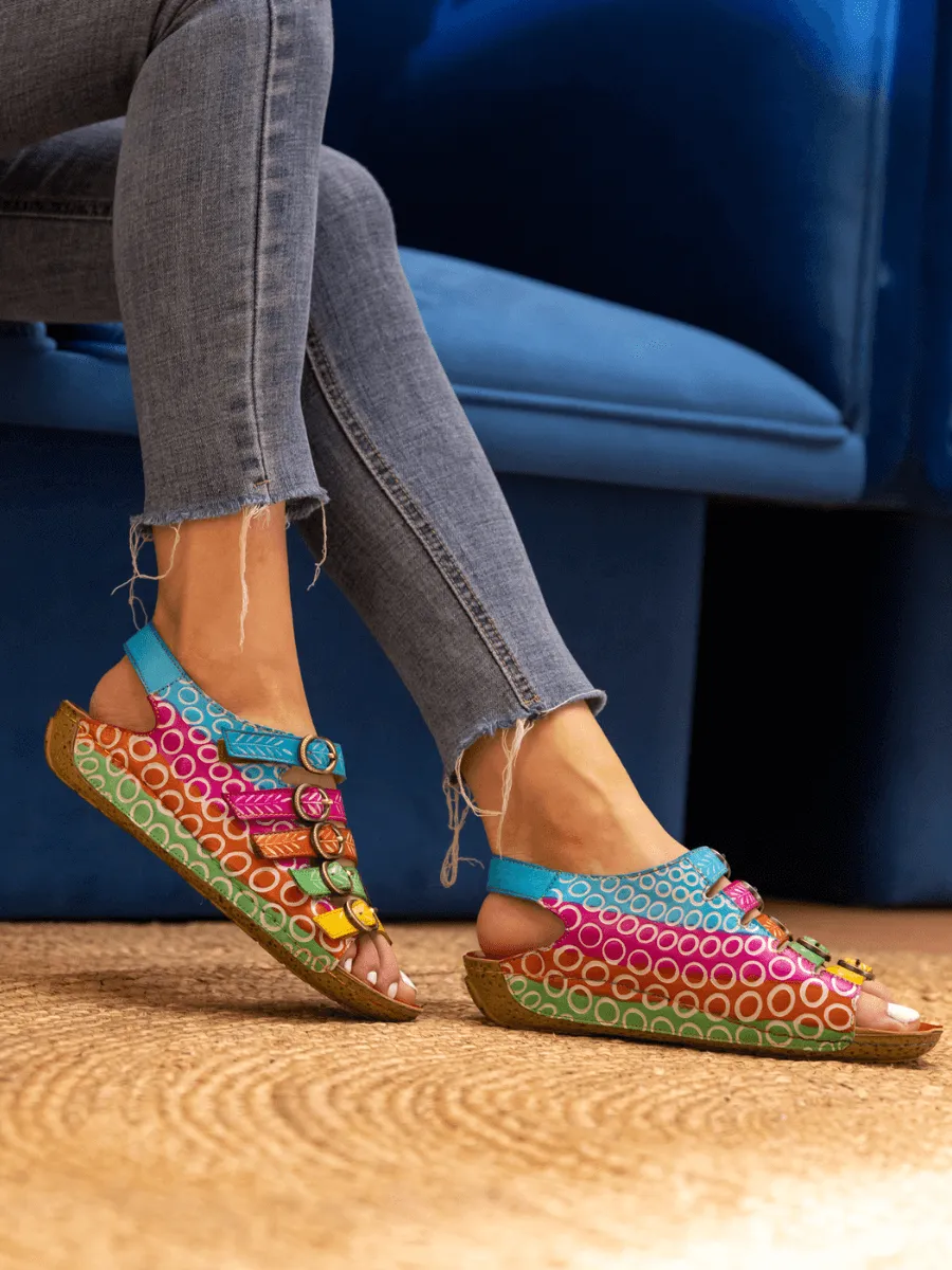 Rainbow Strap Bubble Pattern Leather Sandal