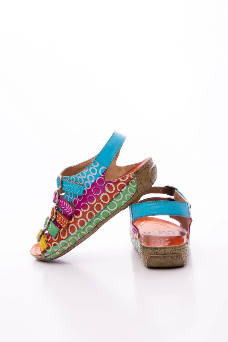 Rainbow Strap Bubble Pattern Leather Sandal