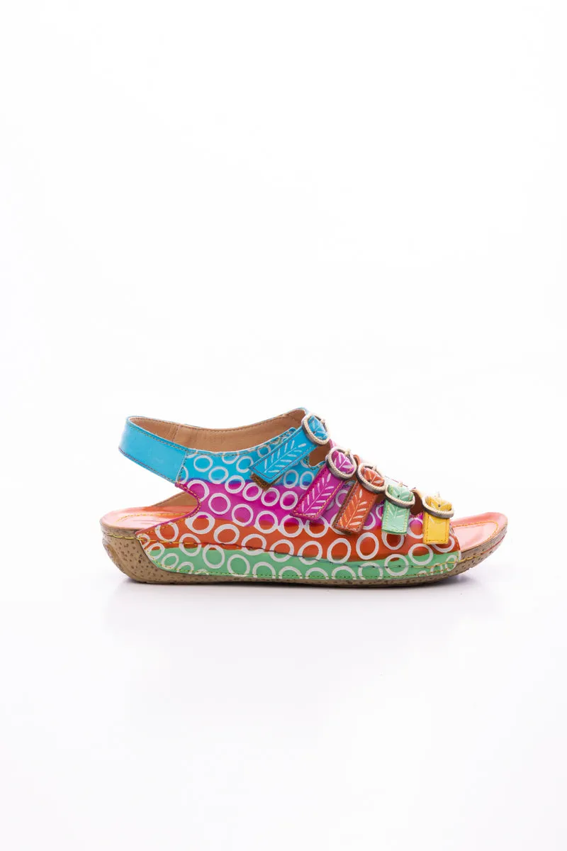 Rainbow Strap Bubble Pattern Leather Sandal