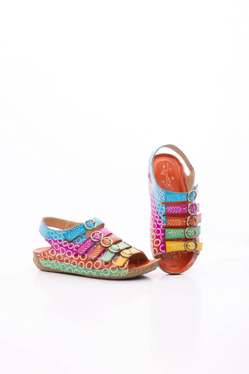 Rainbow Strap Bubble Pattern Leather Sandal