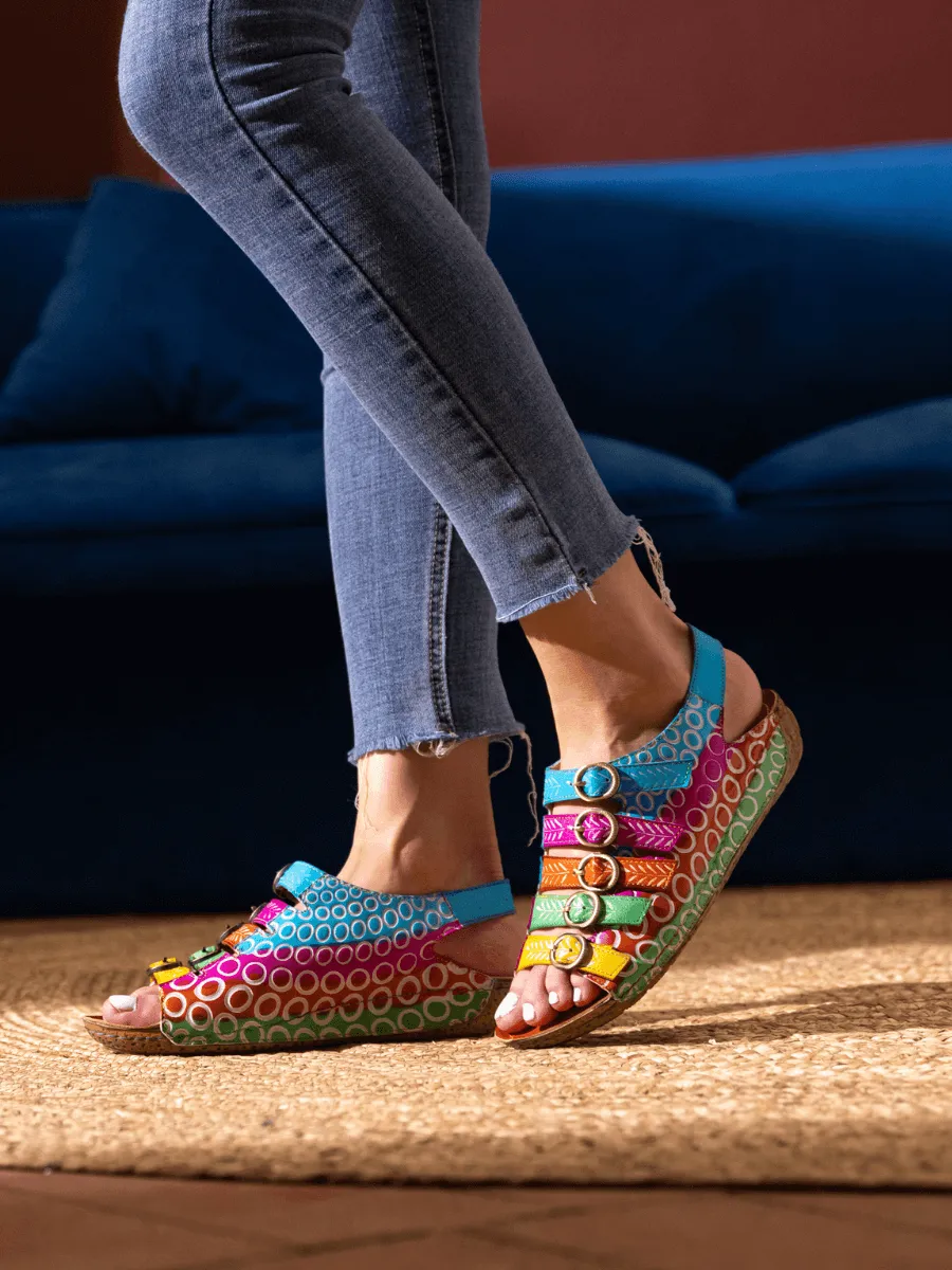 Rainbow Strap Bubble Pattern Leather Sandal