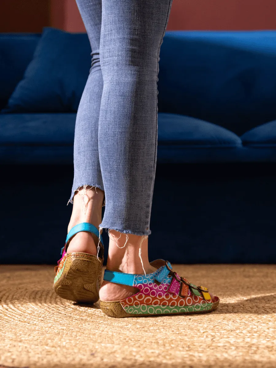 Rainbow Strap Bubble Pattern Leather Sandal