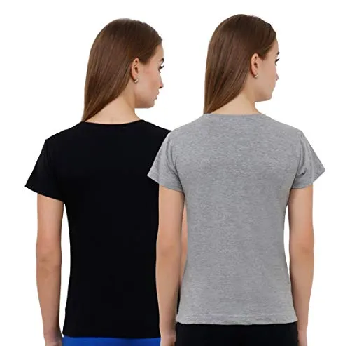 Reifica Women's T-Shirt (Pack of 2) (REFWCOM-2-BG-M_Black And Grey_Medium)