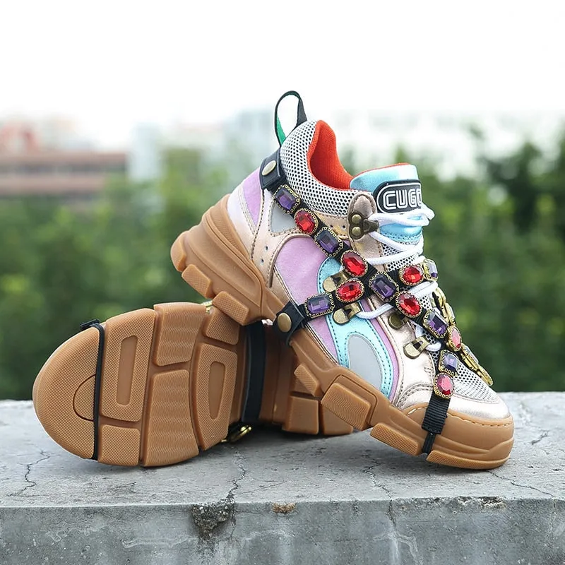 Rhinestone Shoes Women Platform Sneakers White zapatos de mujer Brand Crystals Ladies Chunky footware Thick Bottom Dad Sneakers