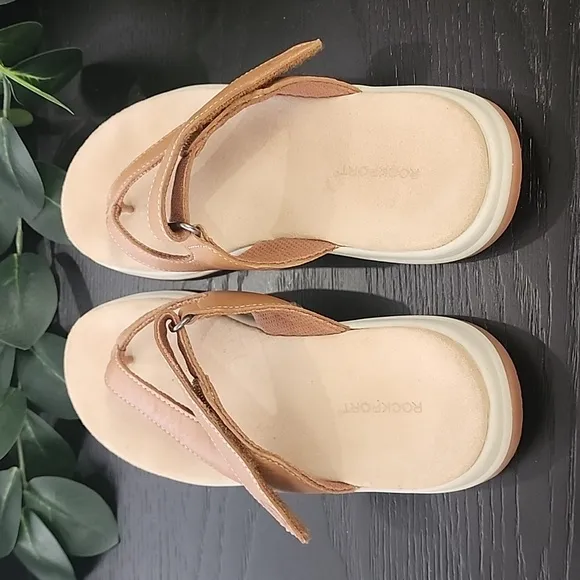 Rockport Sandals Flip Flops 7.5 W Sandals Tan Leather MTM Sport Thong