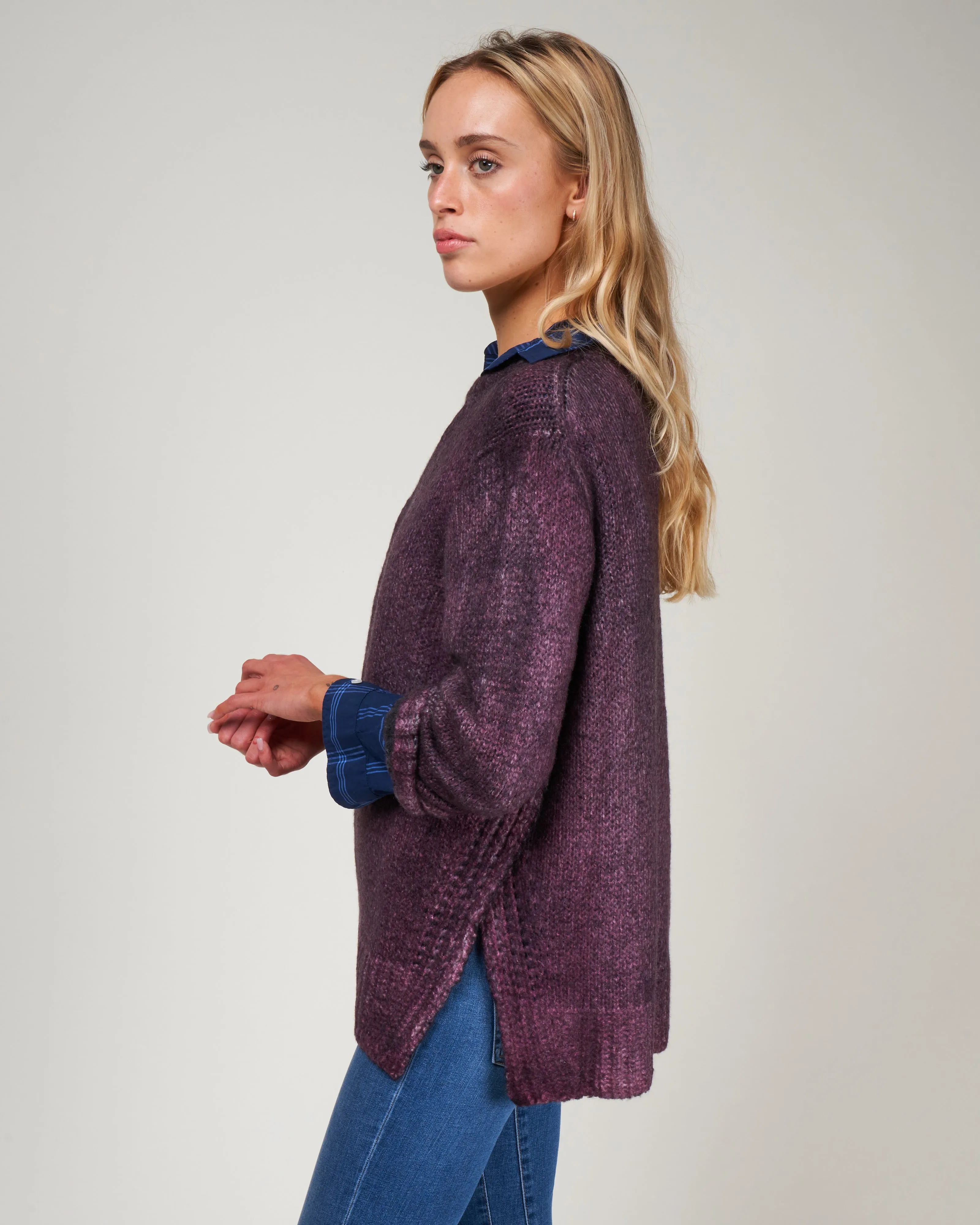 round neck pullover with slits - rhubarb