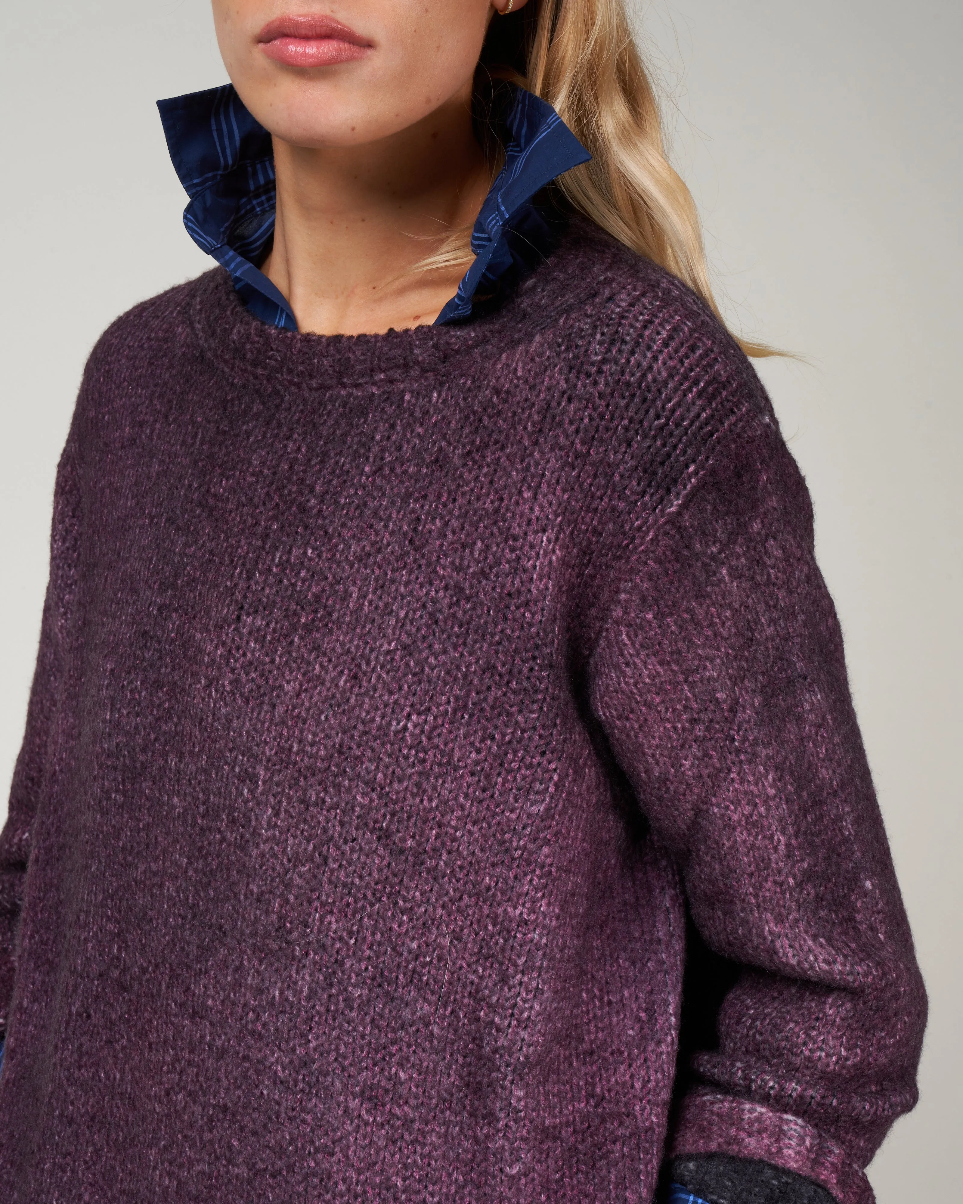 round neck pullover with slits - rhubarb