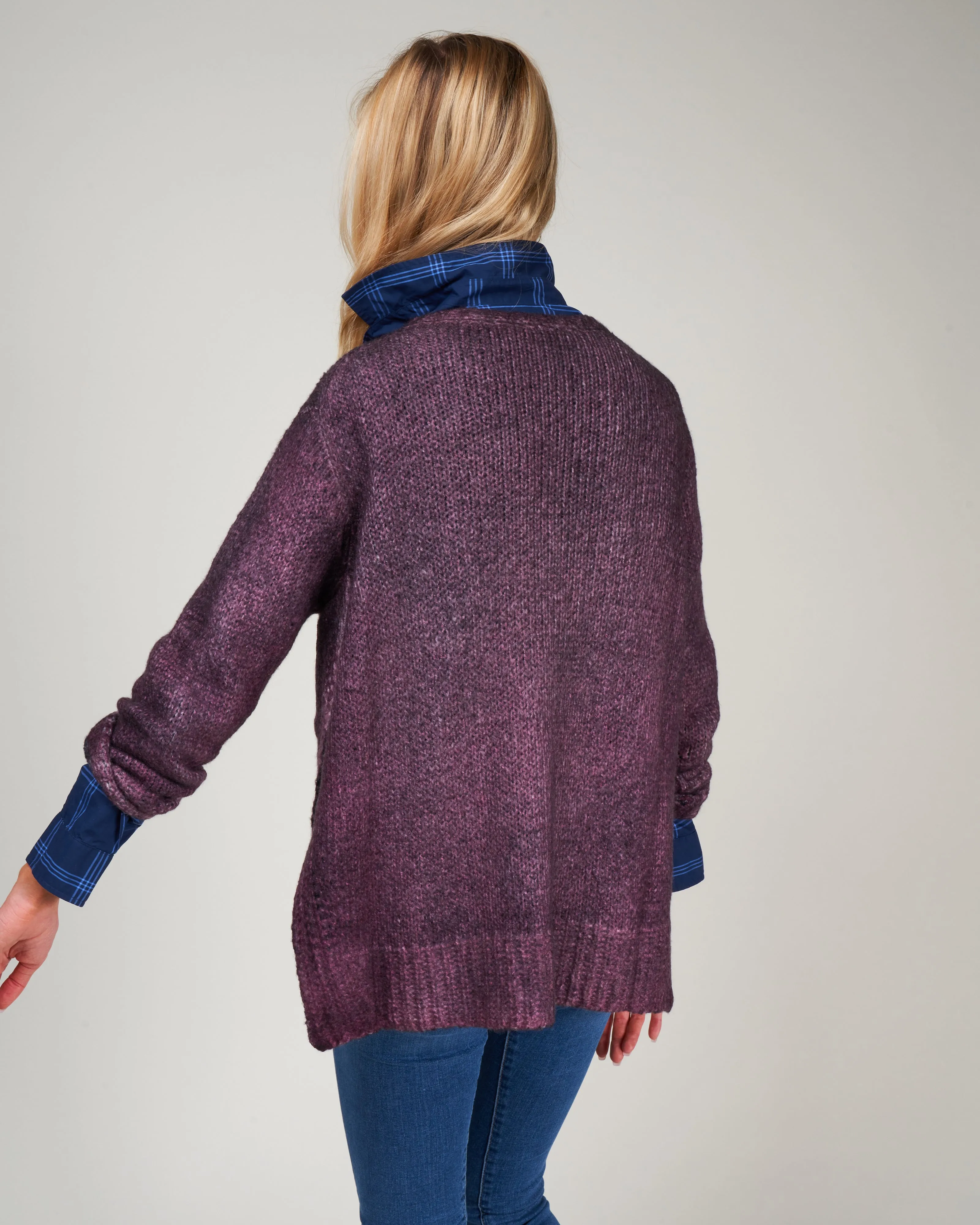 round neck pullover with slits - rhubarb