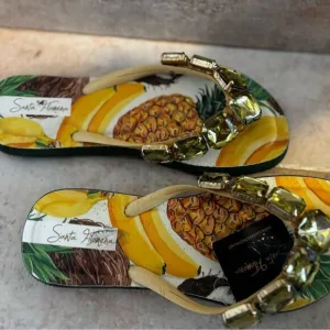 Santa Filomena new green stone crystal sandals flip flops Slides pineapple gems