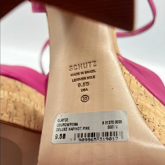SCHUTZ Sz 9 1/2 GLAYCE NAPPA LEATHER SANDAL Pink Tan Platform Chunky Heel NEW