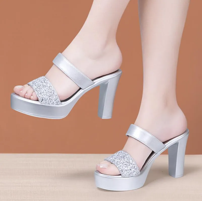 Small Feet Chunky High Heel Slip On Sandals MS357