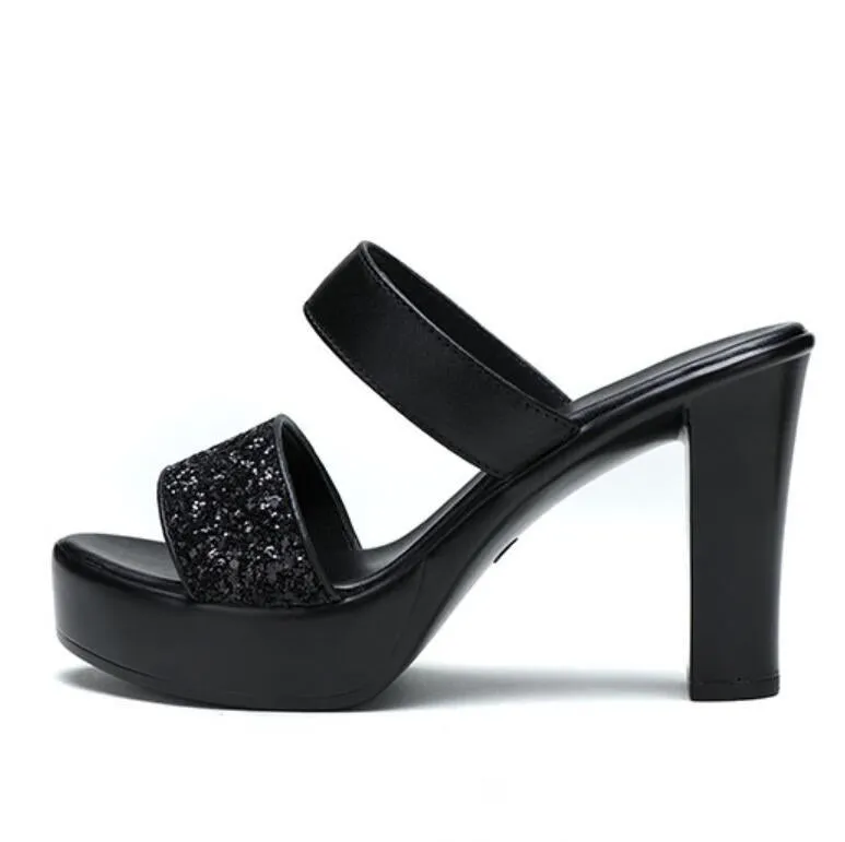 Small Feet Chunky High Heel Slip On Sandals MS357