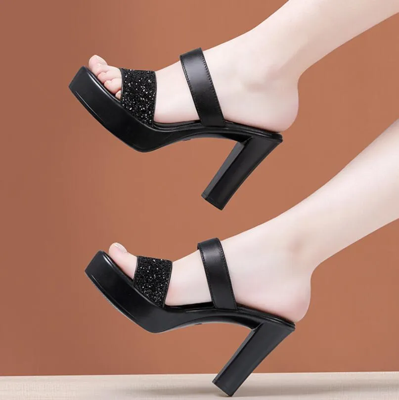 Small Feet Chunky High Heel Slip On Sandals MS357