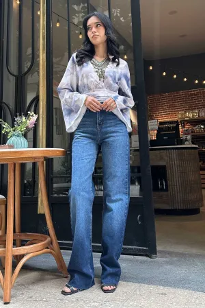 Straight Jeans - Deep Navy Blue Washed Jeans.