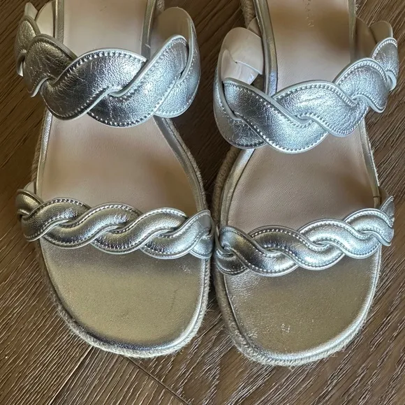Stuart Weitzman Twisted Espadrille Slide Sandals In Platino