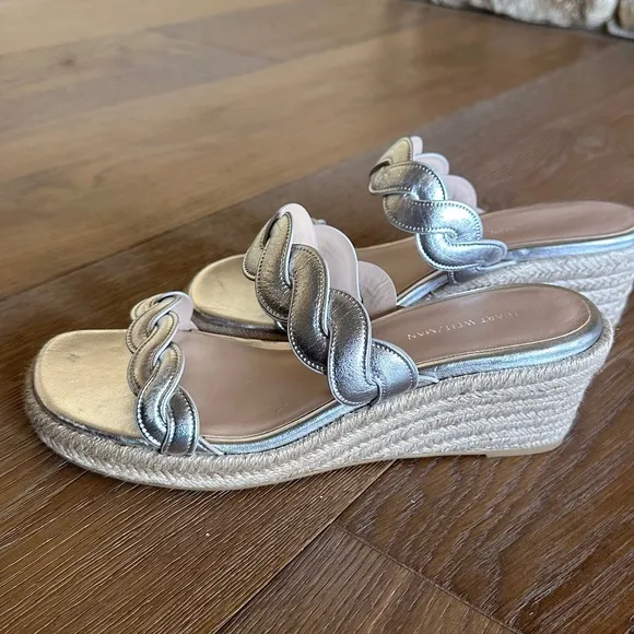 Stuart Weitzman Twisted Espadrille Slide Sandals In Platino