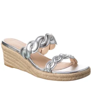 Stuart Weitzman Twisted Espadrille Slide Sandals In Platino