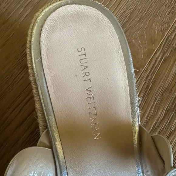 Stuart Weitzman Twisted Espadrille Slide Sandals In Platino