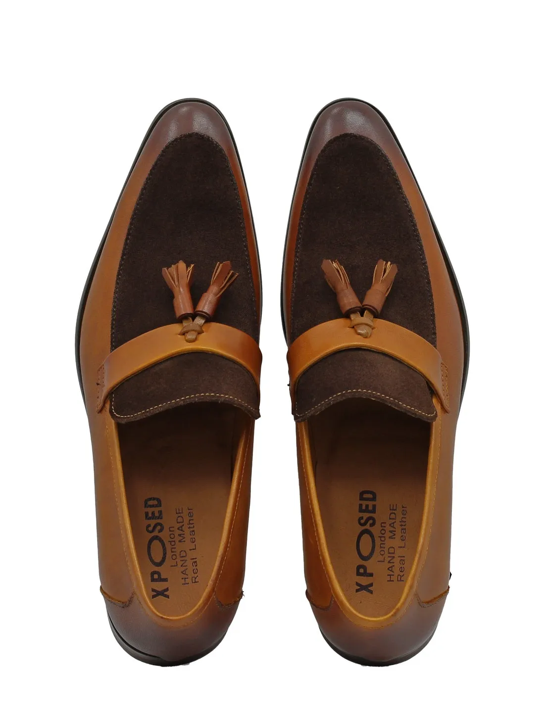 TAN LEATHER & SUEDE TASSEL LOAFER