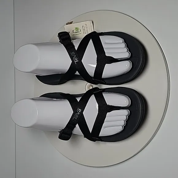 Teva Ascona Flip Flops Sandals Strappy Supportive Quick Drying Vegan Black 6