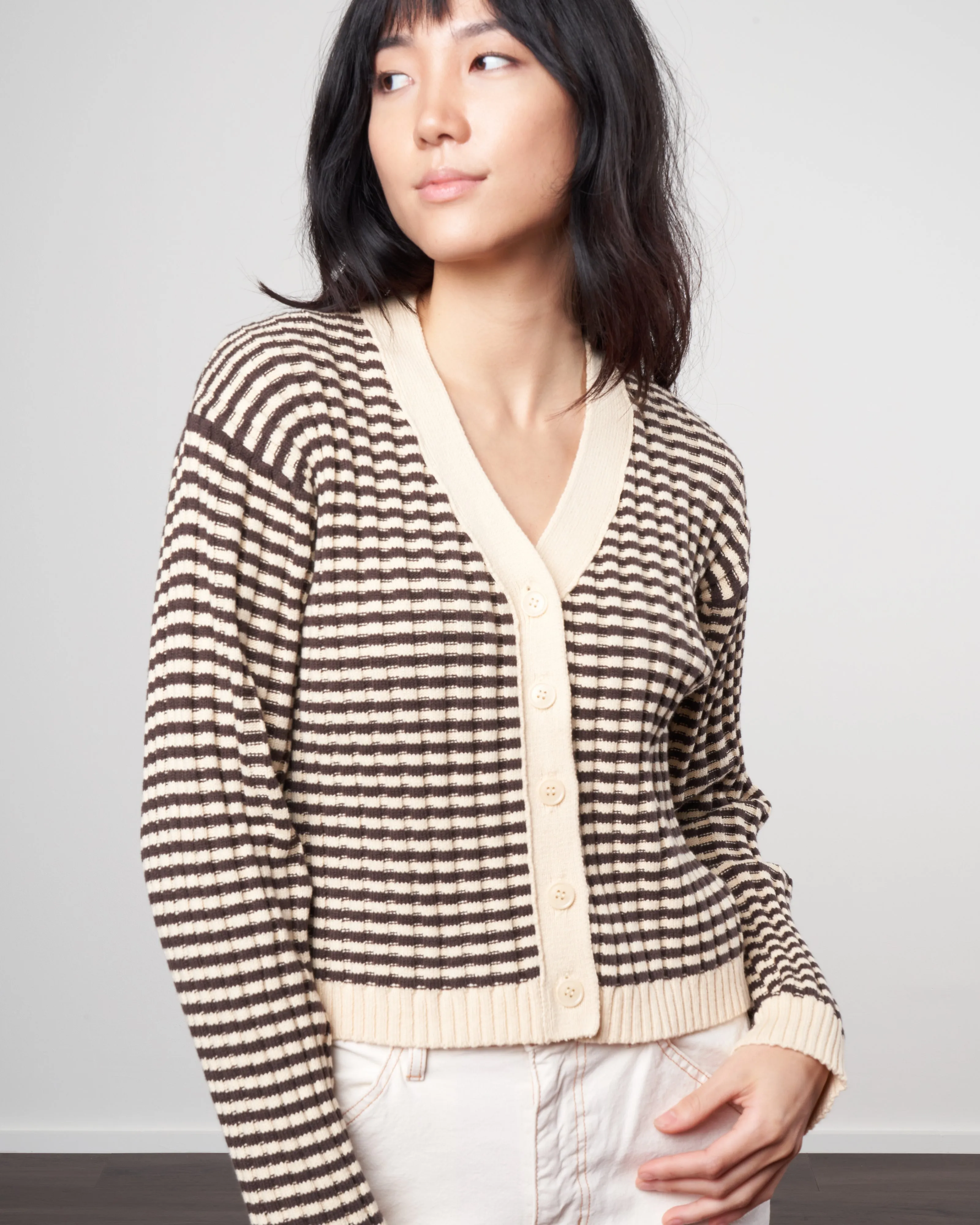 the mini striped cardigan - woodsmoke stripe