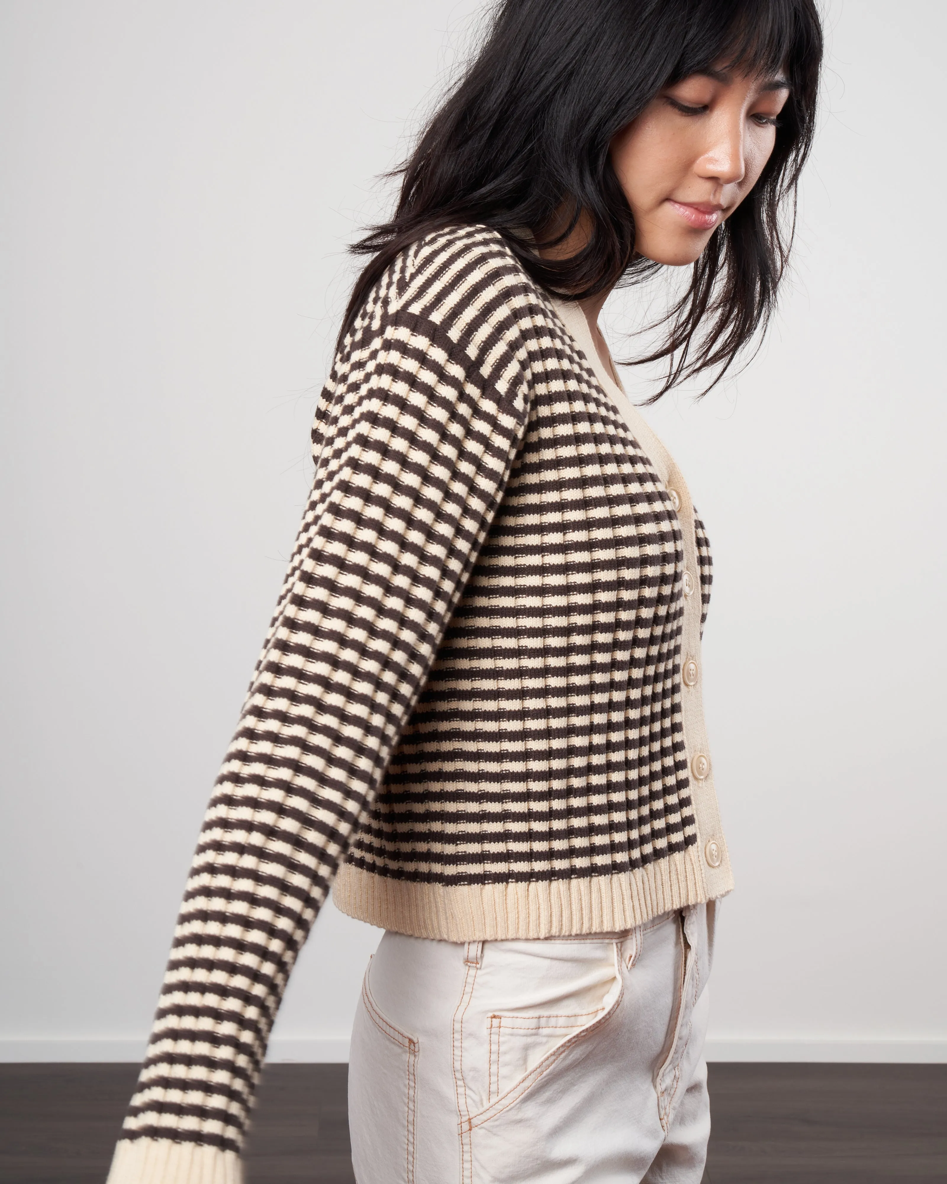 the mini striped cardigan - woodsmoke stripe