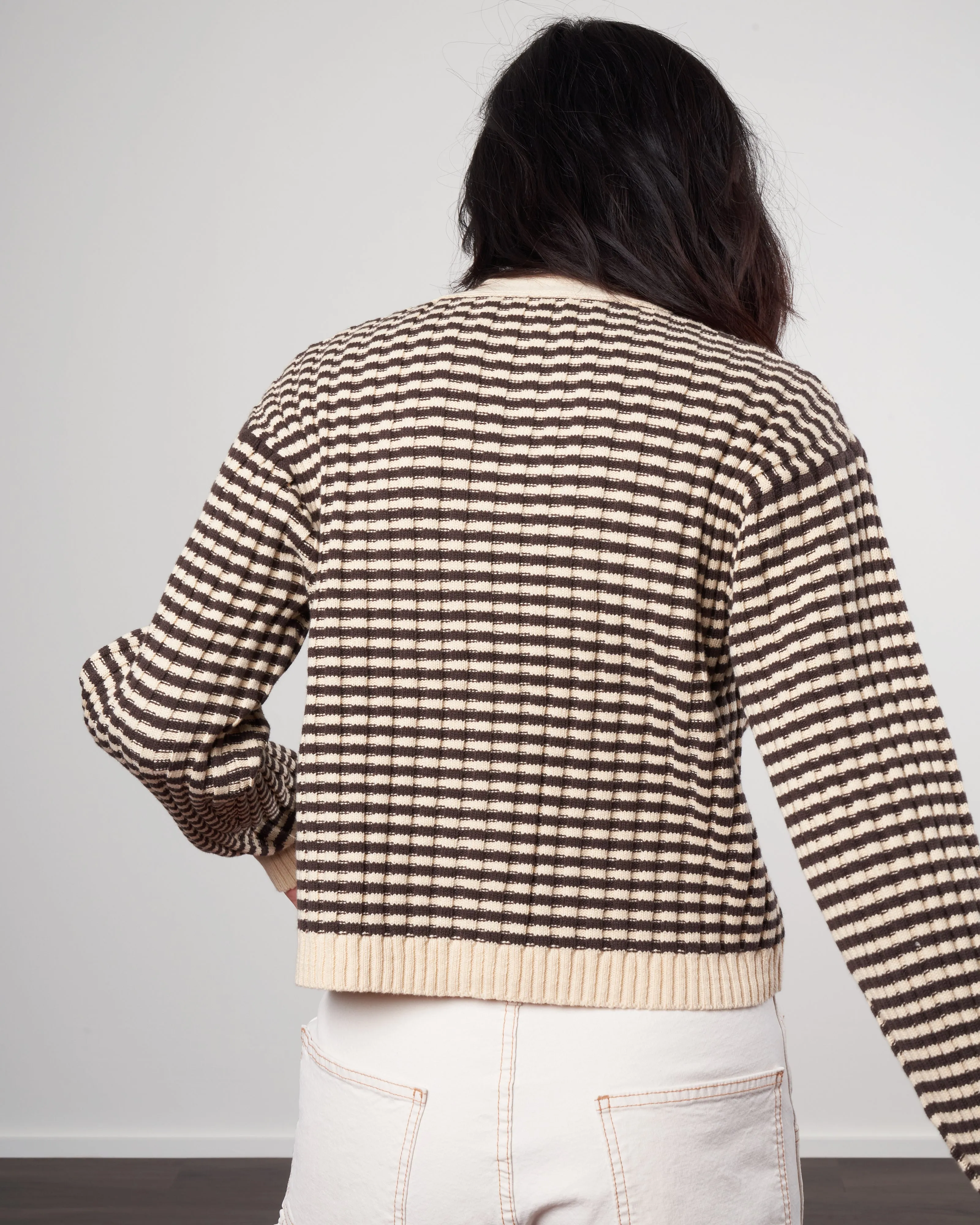 the mini striped cardigan - woodsmoke stripe