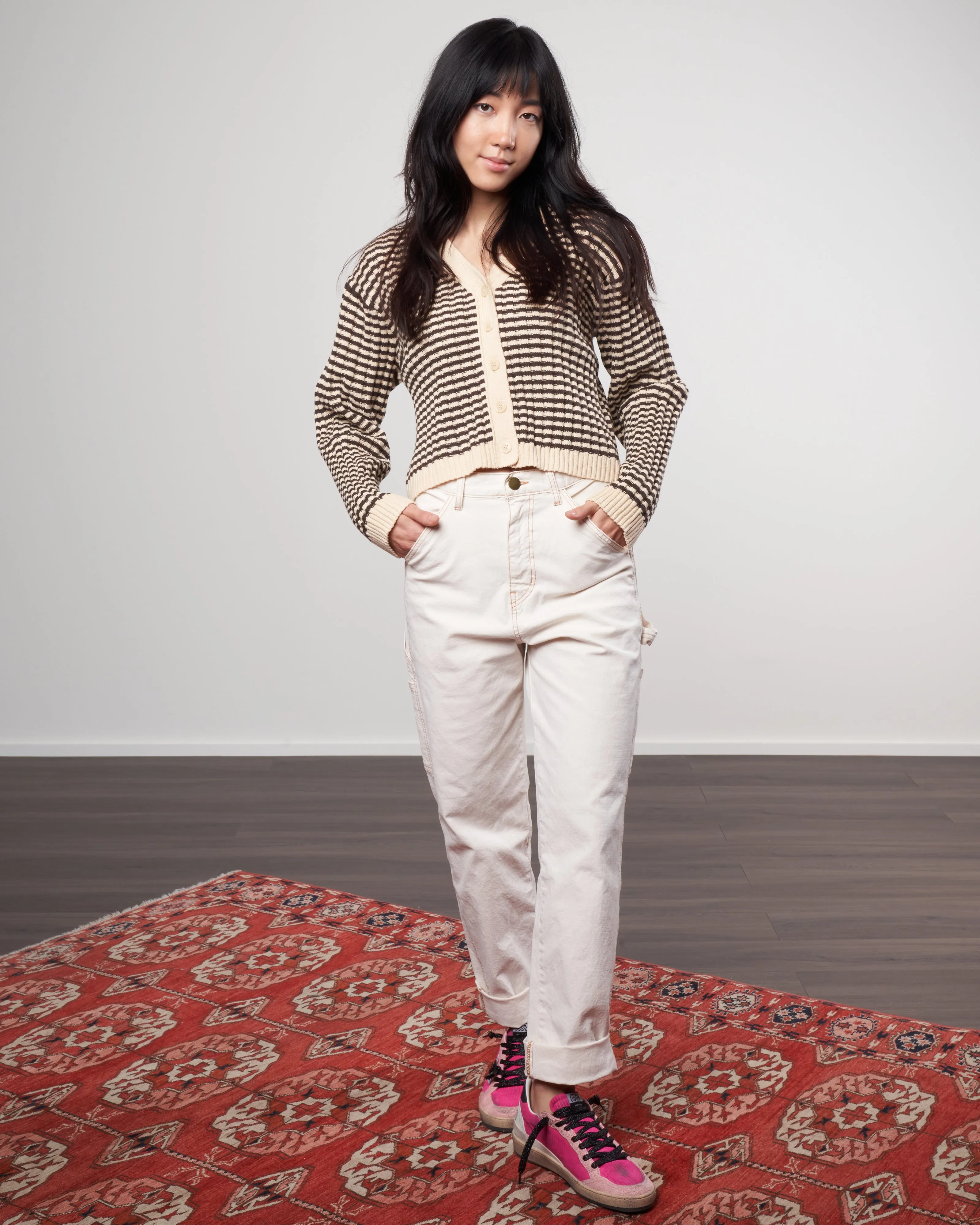 the mini striped cardigan - woodsmoke stripe