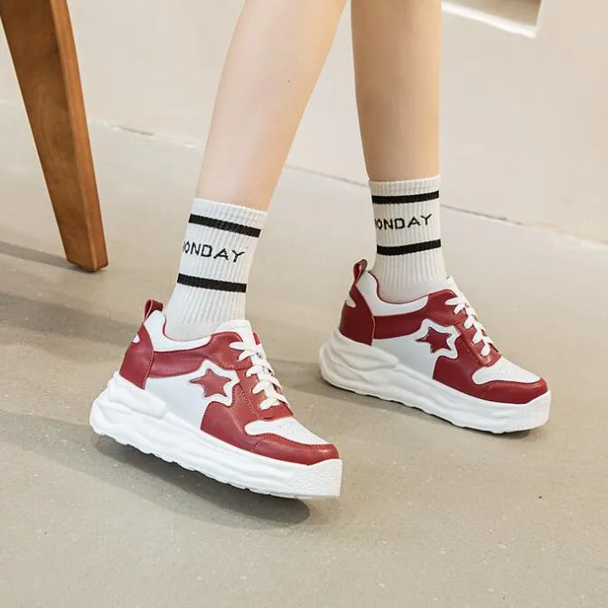 Thicksole Leather Sneakers For Petite Feet MS80