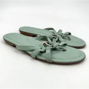 tods sandals Size 5.5 Shoes Metal Pretzel Suede Leather Flip Flop Thong Flats