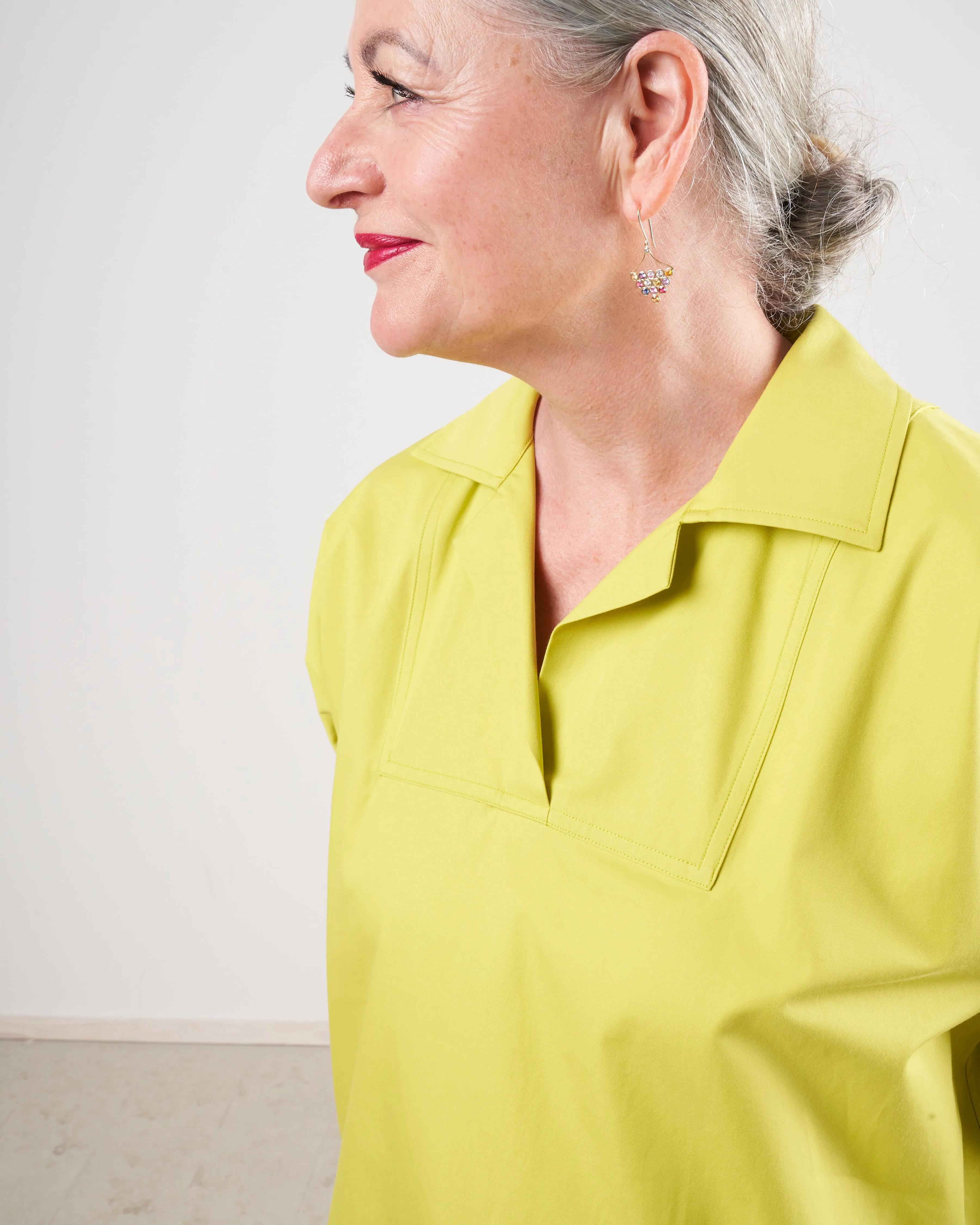 top with 3/4 sleeves and open collar - anise