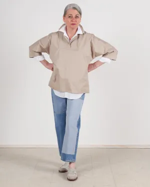 top with 3/4 sleeves and open collar - desert