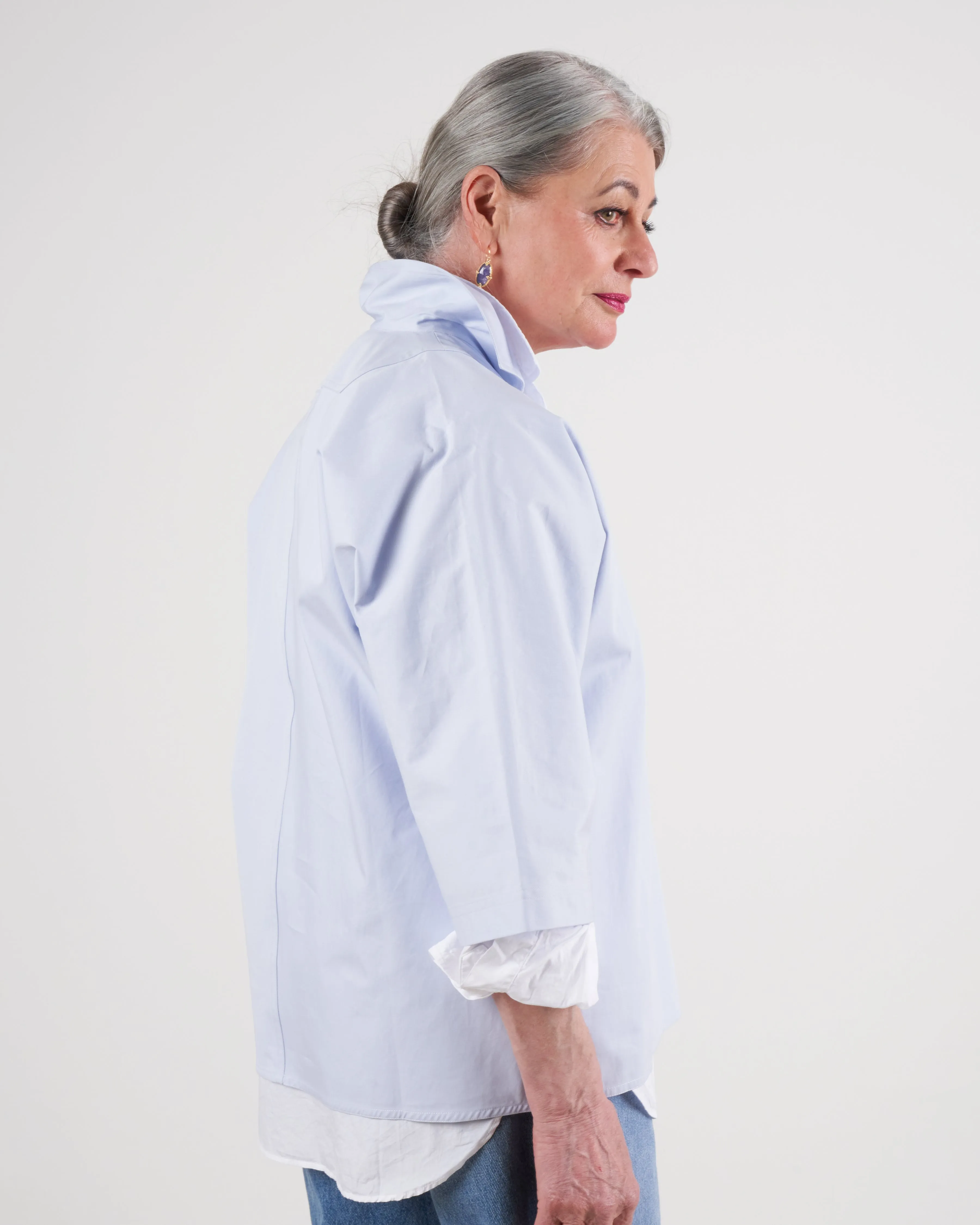 top with 3/4 sleeves and open collar - ice
