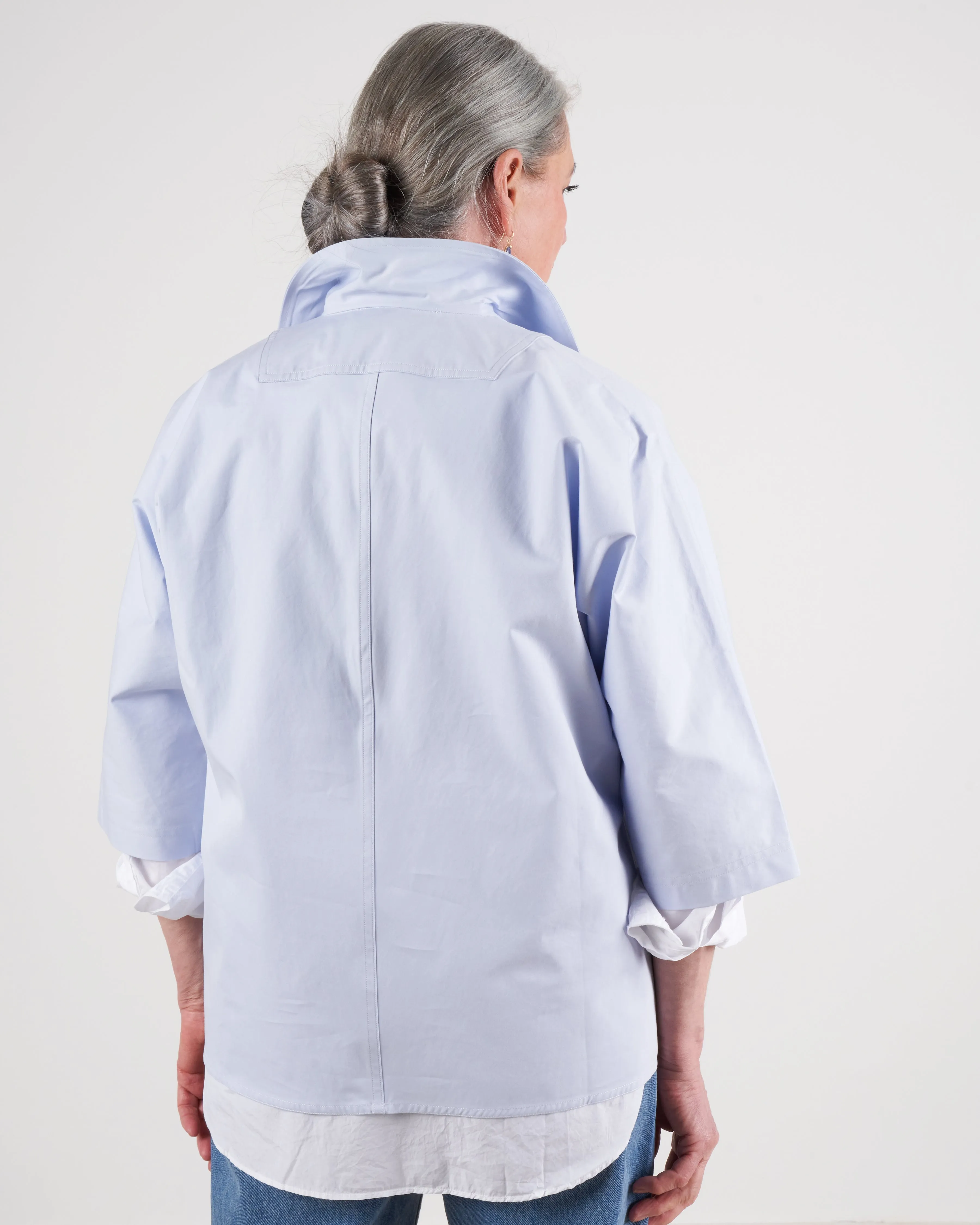 top with 3/4 sleeves and open collar - ice